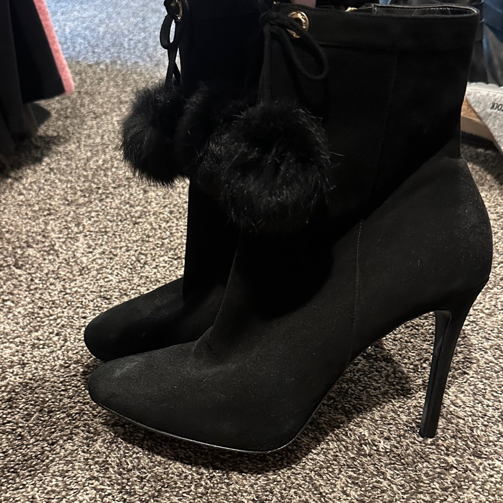 Michael Kors Black Heeled Boots with Pom Poms